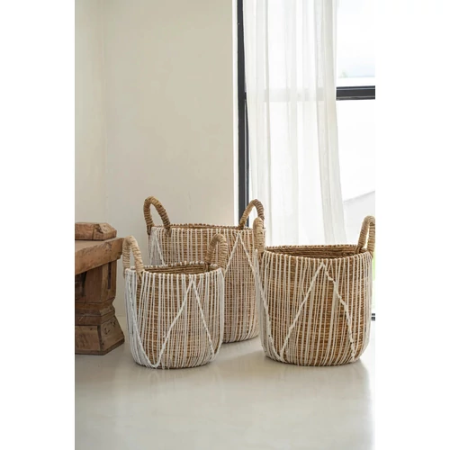 The Straight Stitched Macrame Basket - Natural White - S