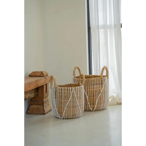 The Straight Stitched Macrame Basket - Natural White - S