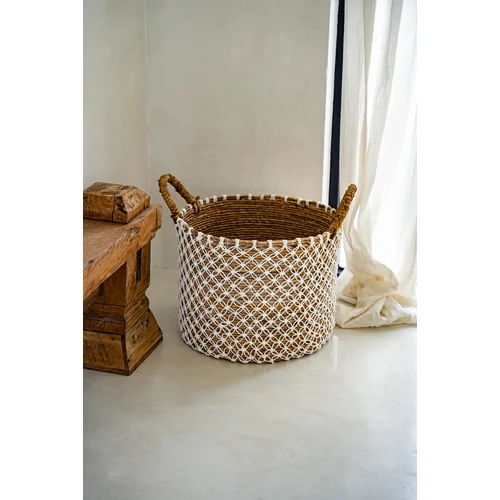 The Crossed Stitched Macrame Basket -Natural White - L