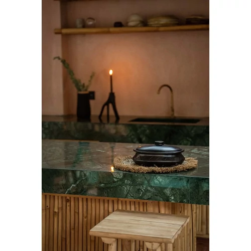 The Burned Oval Pot With Pattern - Black