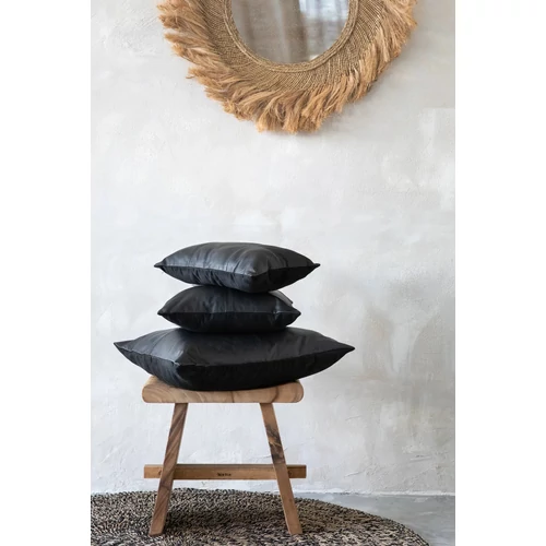 The Four Panel Leather Cushion Cover - Black - 60x60