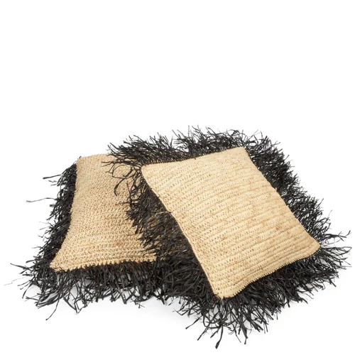 NATURALii raffia párna natúr-fekete rojtokkal